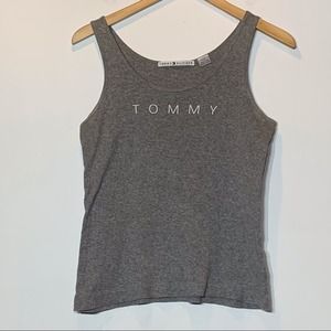 EUC Vintage 90s Tommy Hilfiger gray ribbed tank top with white font‎ Size Large